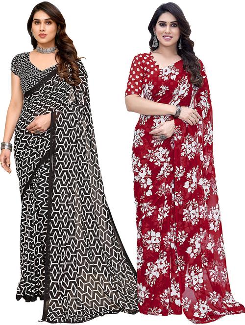 pack of 2 casual wear sarees with blouse - 21445666 - Very Small Image - 1