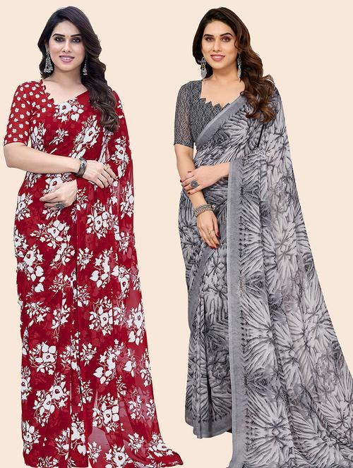 women pack of 2 casual wear combo saree with blouse - 21445667 - Very Small Image - 1