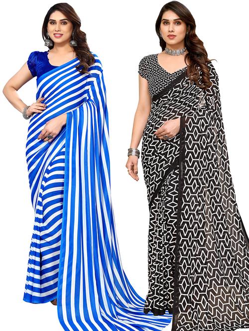 pack of 2 casual wear sarees with blouse - 21445673 - Very Small Image - 1