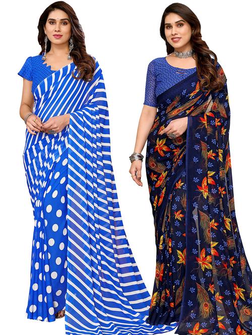 pack of 2 casual wear combo sarees with blouse - 21445674 - Very Small Image - 1