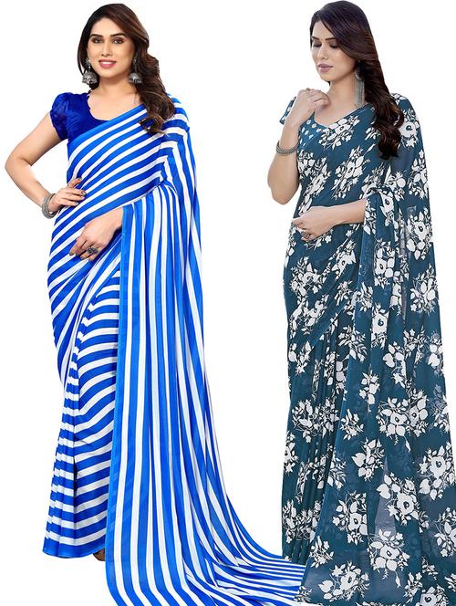 pack of 2 printed casual wear sarees with blouse - 21445675 - Very Small Image - 1