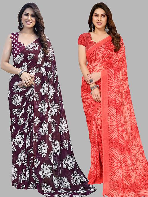 women pack of 2 casual wear combo saree with blouse - 21445679 - Very Small Image - 1