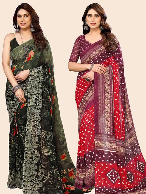 women pack of 2 casual wear combo saree with blouse - 21445680 - Very Small Image - 1