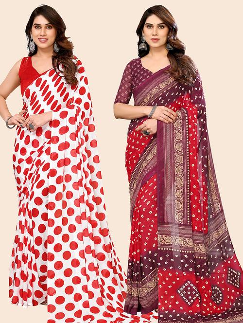 pack of 2 casual wear sarees with blouse - 21445681 - Very Small Image - 1