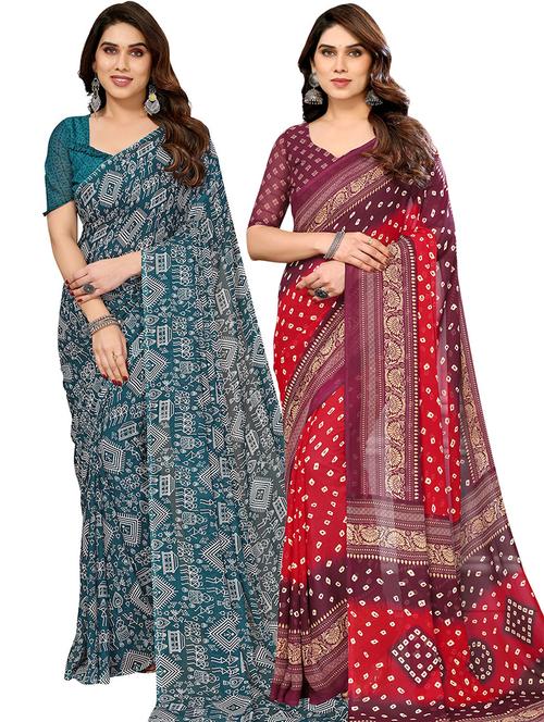 pack of 2 casual wear combo sarees with blouse - 21445683 - Very Small Image - 1