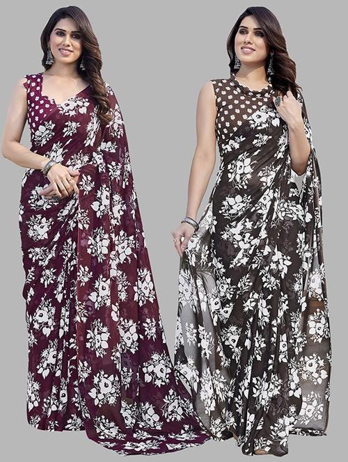 women pack of 2 casual wear combo saree with blouse - 21445685 - Very Small Image - 1