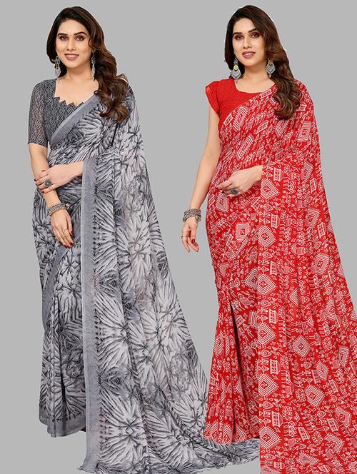 women pack of 2 casual wear combo saree with blouse - 21445688 - Very Small Image - 1