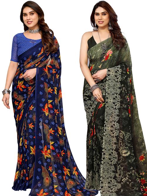 women pack of 2 casual wear combo saree with blouse - 21445693 - Very Small Image - 1