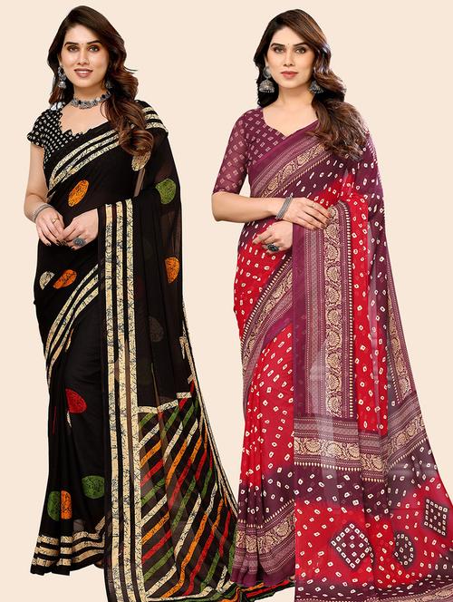 women pack of 2 casual wear combo saree with blouse - 21445696 - Very Small Image - 1