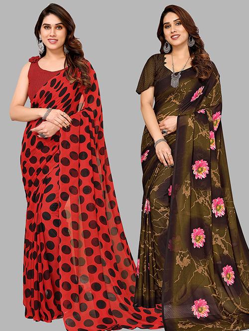 pack of 2 printed casual wear sarees with blouse - 21445700 - Very Small Image - 1