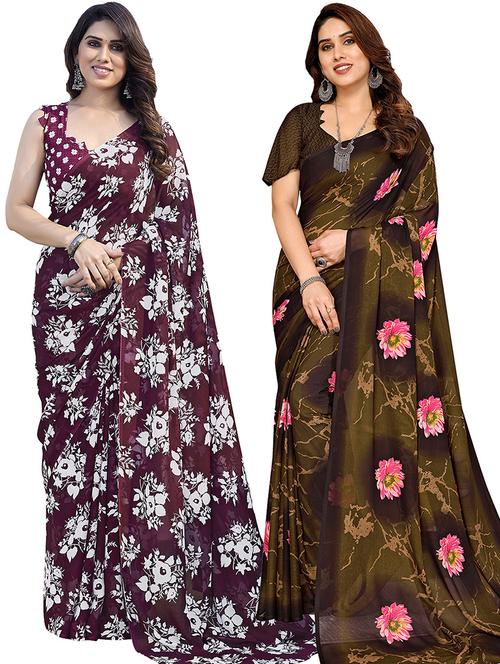 women pack of 2 casual wear combo saree with blouse - 21445702 - Very Small Image - 1
