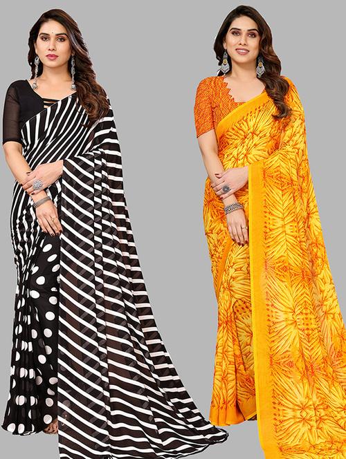 pack of 2 printed casual wear sarees with blouse - 21445705 - Very Small Image - 1
