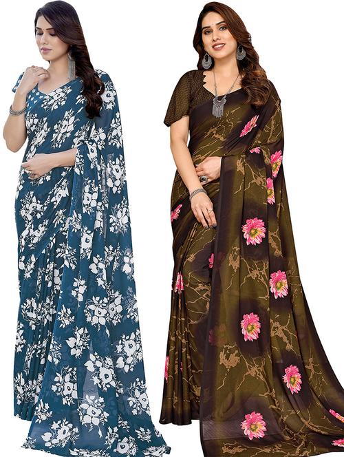 women pack of 2 casual wear combo saree with blouse - 21445710 - Very Small Image - 1