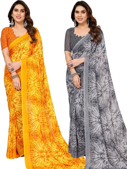 pack of 2 casual wear combo sarees with blouse - 21445711 - Very Small Image - 1