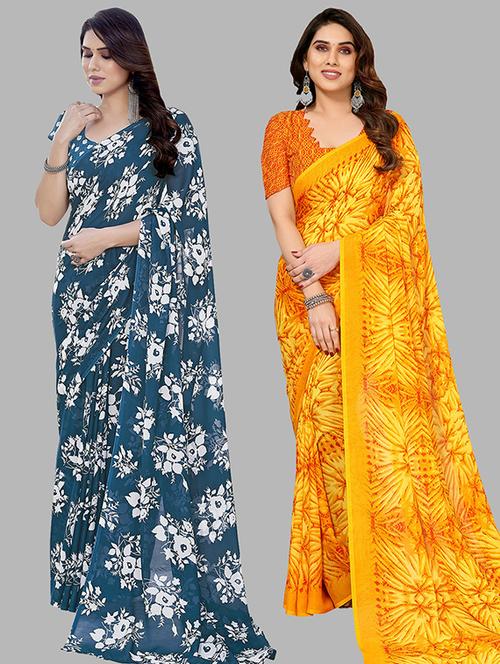pack of 2 casual wear combo sarees with blouse - 21445712 - Very Small Image - 1