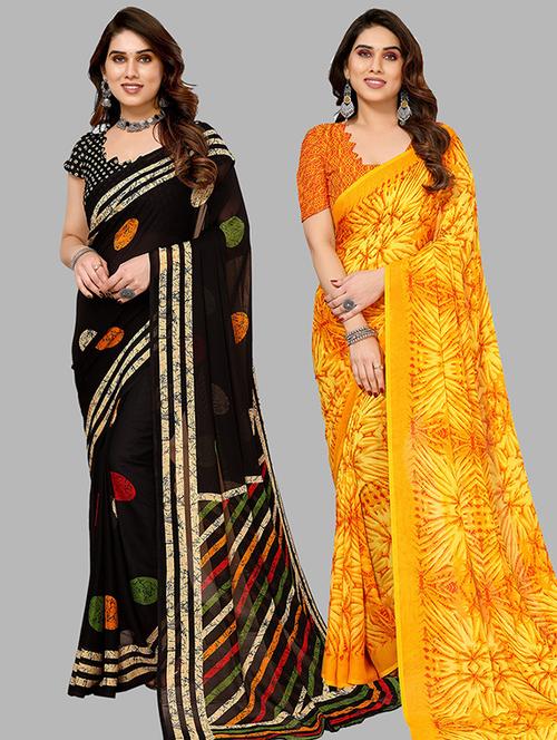 pack of 2 printed casual wear sarees with blouse - 21445715 - Very Small Image - 1
