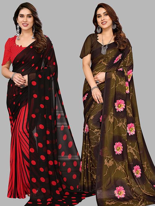pack of 2 printed casual wear sarees with blouse - 21445716 - Very Small Image - 1