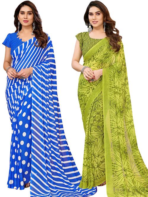 pack of 2 printed casual wear sarees with blouse - 21445725 - Very Small Image - 1