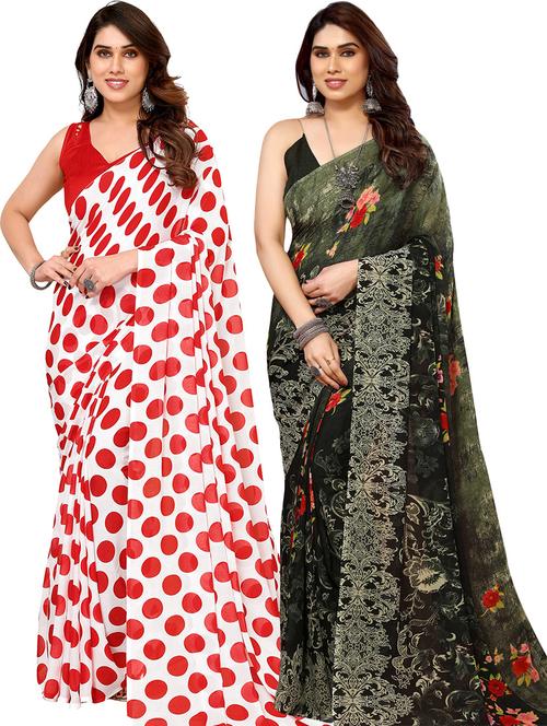  women pack of 2 casual wear combo sarees with blouse - 21445732 - Very Small Image - 1