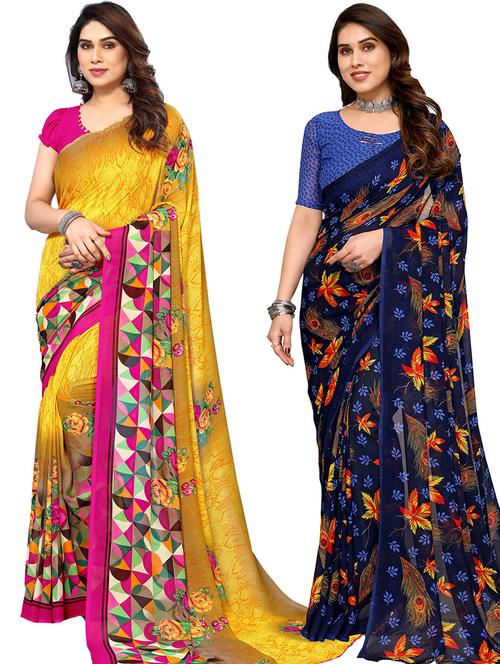 women pack of 2 casual wear combo saree with blouse - 21445733 - Very Small Image - 1