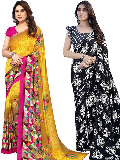 pack of 2 casual wear sarees with blouse - 21445734 - Very Small Image - 1