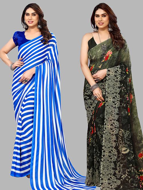  women pack of 2 casual wear combo sarees with blouse - 21445735 - Very Small Image - 1