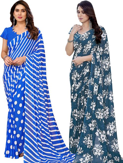 pack of 2 printed casual wear sarees with blouse - 21445736 - Very Small Image - 1