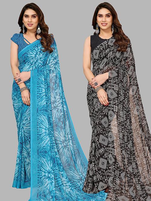pack of 2 printed casual wear sarees with blouse - 21445744 - Very Small Image - 1