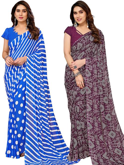 pack of 2 casual wear combo sarees with blouse - 21445745 - Very Small Image - 1