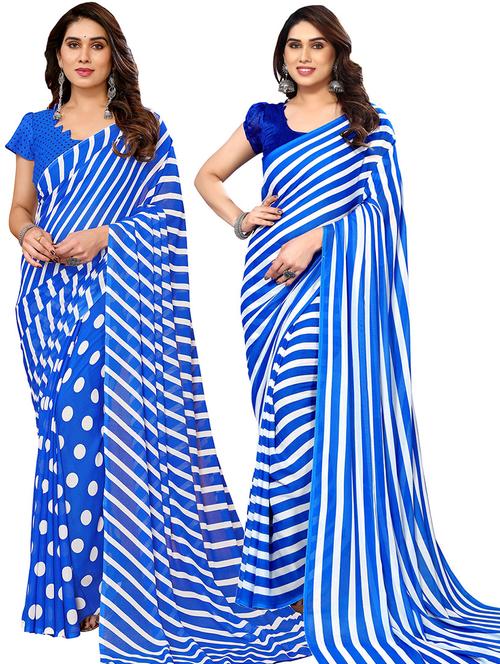 pack of 2 printed casual wear sarees with blouse - 21445746 - Very Small Image - 1