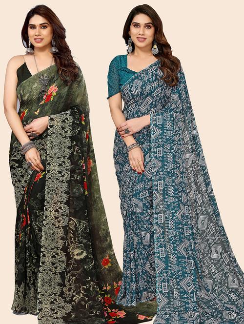 women pack of 2 casual wear combo saree with blouse - 21445747 - Very Small Image - 1