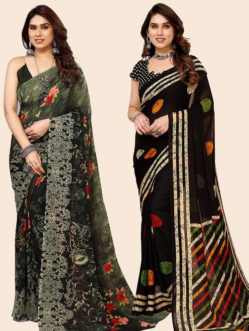 pack of 2 casual wear combo sarees with blouse - 21445748 - Very Small Image - 1