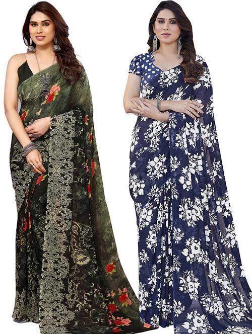 pack of 2 printed casual wear sarees with blouse - 21445751 - Very Small Image - 1