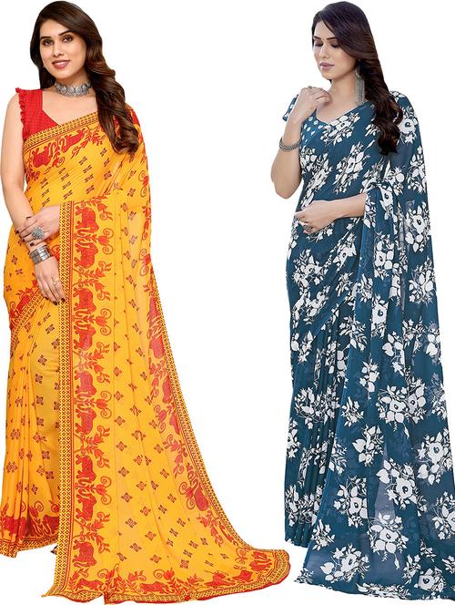women pack of 2 casual wear combo saree with blouse - 21445754 - Very Small Image - 1