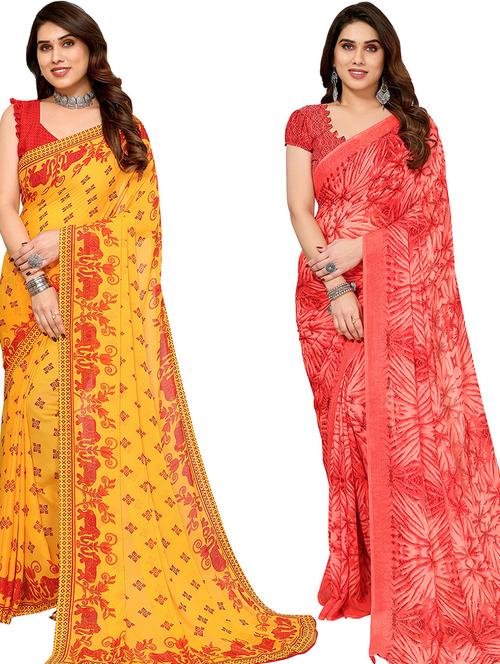 women pack of 2 casual wear combo saree with blouse - 21445755 - Very Small Image - 1