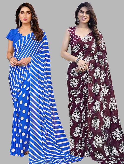 women pack of 2 casual wear combo saree with blouse - 21445757 - Very Small Image - 1
