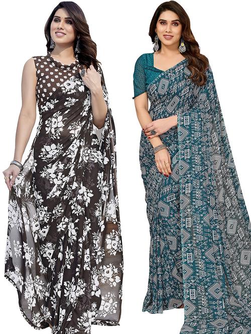 pack of 2 casual wear sarees with blouse - 21445759 - Very Small Image - 1