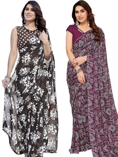 pack of 2 casual wear combo sarees with blouse - 21445760 - Very Small Image - 1