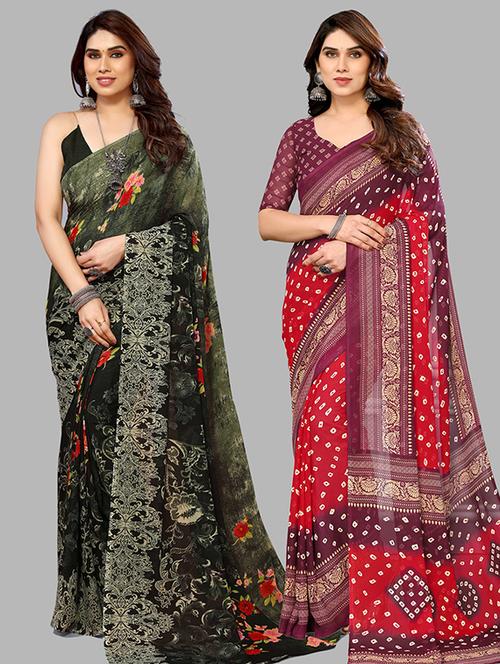 pack of 2 casual wear sarees with blouse - 21445761 - Very Small Image - 1