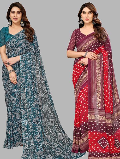 pack of 2 printed casual wear sarees with blouse - 21445766 - Very Small Image - 1