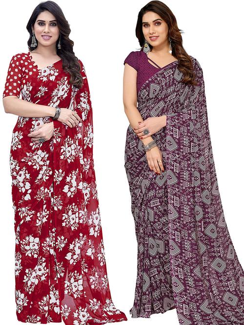 women pack of 2 casual wear combo saree with blouse - 21445768 - Very Small Image - 1