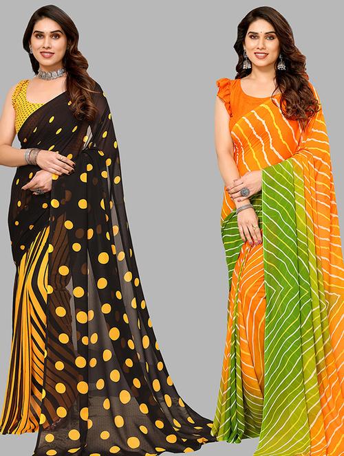 pack of 2 casual wear combo sarees with blouse - 21445769 - Very Small Image - 1