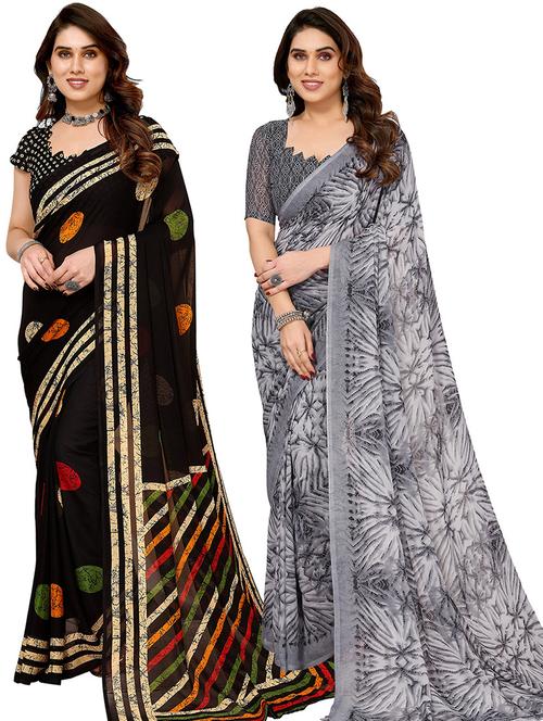 pack of 2 printed casual wear sarees with blouse - 21445772 - Very Small Image - 1