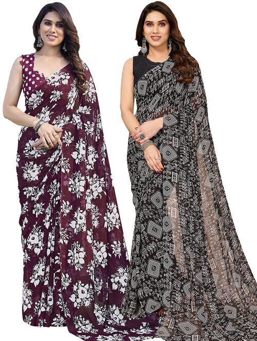 pack of 2 casual wear sarees with blouse - 21445779 - Very Small Image - 1