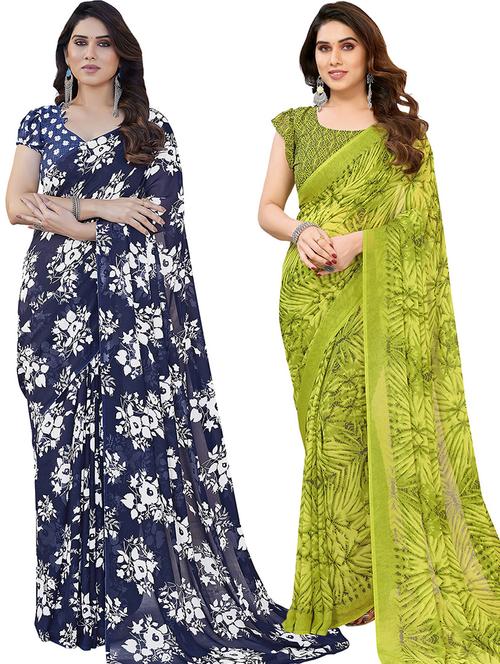 pack of 2 printed casual wear sarees with blouse - 21445780 - Very Small Image - 1