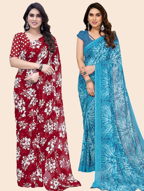 women pack of 2 casual wear combo saree with blouse - 21445784 - Very Small Image - 1