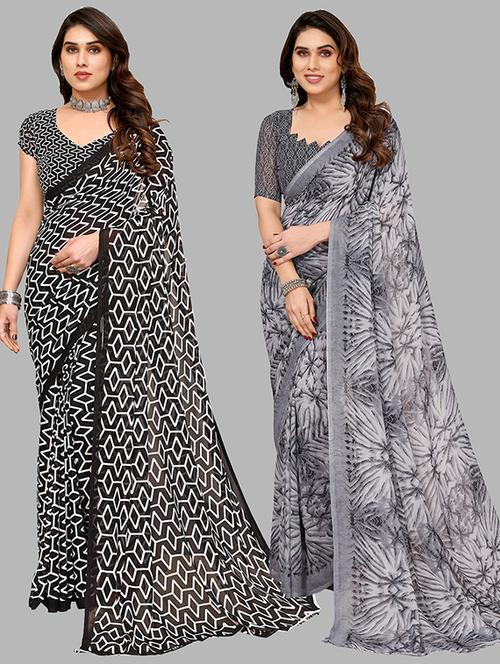 pack of 2 casual wear sarees with blouse - 21445786 - Very Small Image - 1