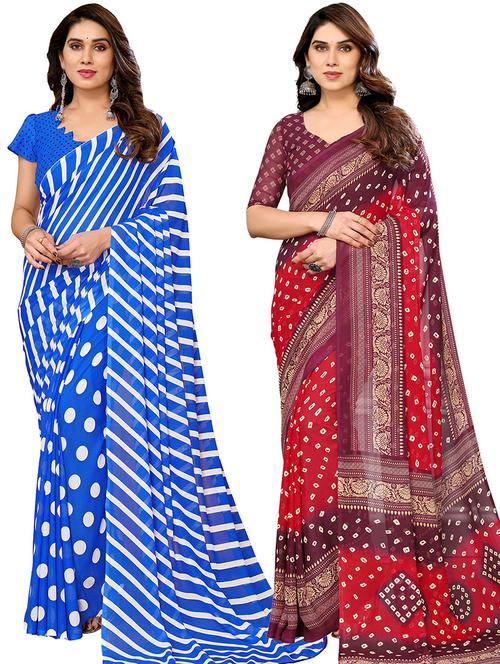 pack of 2 printed casual wear sarees with blouse - 21445792 - Very Small Image - 1