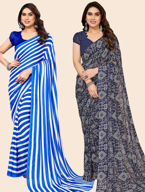 pack of 2 casual wear combo sarees with blouse - 21445793 - Very Small Image - 1