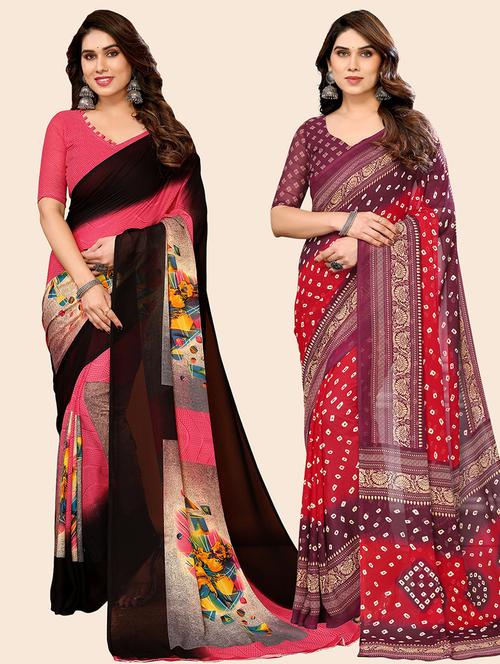 pack of 2 casual wear combo sarees with blouse - 21445794 - Very Small Image - 1